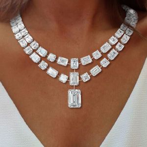 Double Row Emerald Cut White Sapphire Jewelry Wedding Necklace For Women Next Jewelry 