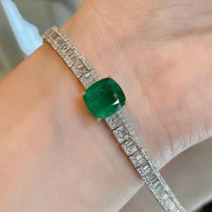 Two Tone Cushion Cut Emerald Sapphire Tennis Bracelet For Women 