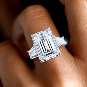 Emerald Cut Three Stone Engagement Ring