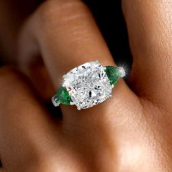 Three Stones Cushion Cut White Sapphire Engagement Ring For Women