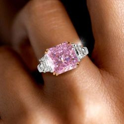 Two Tone Double Radiant Cut Prong Pink Sapphire Engagement Ring For Women