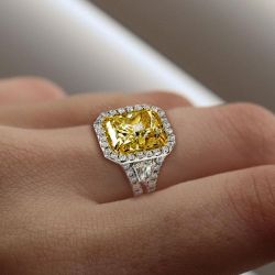 Halo Radiant Cut Yellow Engagement Ring