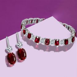 Oval Cut Ruby Bracelet & Drop Earrings Sets