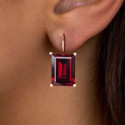 Rose Gold Emerald Cut Garnet Sapphire Drop Earrings