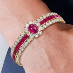 Golden Oval & Round Cut Ruby Sapphire Bracelet For Women Next Jewelry