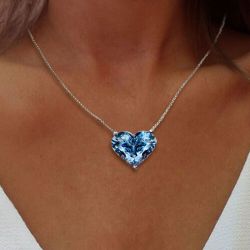 Solitaire Heart Cut Blue Sapphire Pendant Necklace