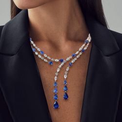 Layer Design Pear Cut Blue Sapphire Lariat Necklace