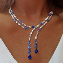 Layer Design Pear Cut Blue Sapphire Lariat Necklace For Women Next Jewelry