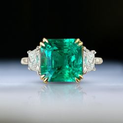 Three Stone Asscher Cut Emerald Sapphire Engagement Ring