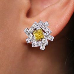 Two Tone Radiant Cut Yellow Sapphire Stud Earrings