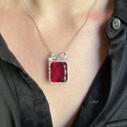 Two Tone Halo Cushion Cut Ruby Sapphire Pendant Necklace For Women Next Jewelry