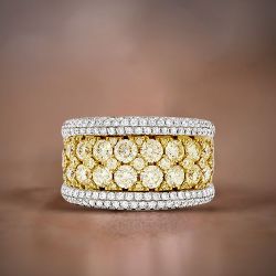 Two Tone Round Cut Yellow Sapphire Cigar Band