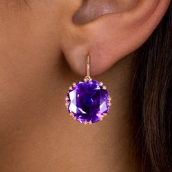 Rose Gold Sparkling Purple Sapphire Round Cut Drop Earrings