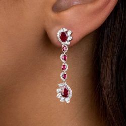 Unique Design Pear Cut Ruby Sapphire Drop Earrings