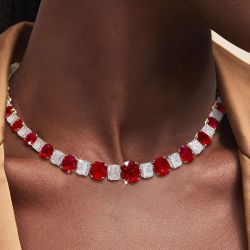 Golden Classic Cusion & Radiant Ruby Sapphire Tennis Necklace