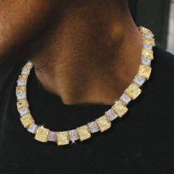 Two Tone Cushion Cut Yellow Sapphire Tennis Necklace