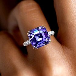 Two Tone Asscher Cut Purple Sapphire Engagement Ring