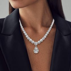 Classic Pear & Round Cut White Sapphire Pendant Necklace For Women 