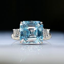 Three Stone Asscher Cut Aquamarine Sapphire Engagement Ring