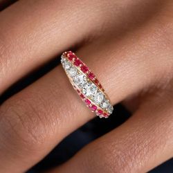 Rose Gold Round Cut Ruby & White Sapphire Wedding Band For Women Next Jewelry