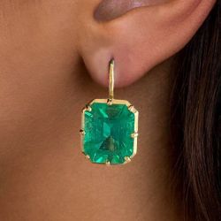 Gorgeous Golden Vivid Emerald Sapphire Drop Earrings For Women