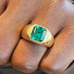 Solitaire Golden Bezel Asscher Cut Emerald Sapphire Ring For Men