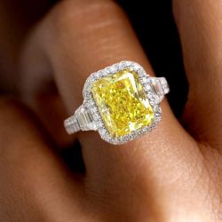 Two Tone Halo Radiant Cut Yellow Sapphire Engagement Ring