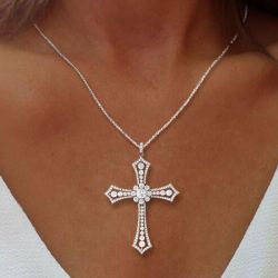 Vintage Round Cut White Sapphire Cross Pendant Necklace For Women Next Jewelry 