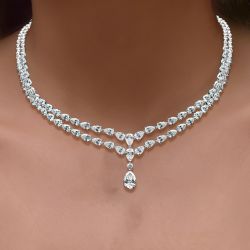 Classic Two Row Pear Cut White Sapphire Pendant Wedding Necklace Women's Jewelry Next Jewelry