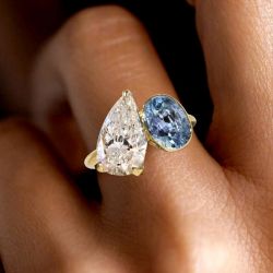 Golden Bezel Blue & White Sapphire Engagement Ring For Women Next Jewelry