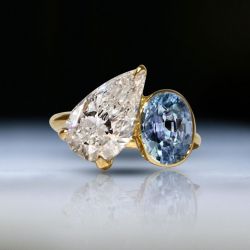 Golden Bezel Blue & White Sapphire Engagement Ring For Women Next Jewelry