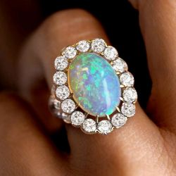 Antique Golden Cluster Oval Cut Opal Engagement Ring