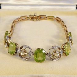 Antique Two Tone Emerald Cut Peridot Sapphire Bracelet