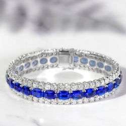 Classic Oval & Round Cut Blue Sapphire Bracelet For Women