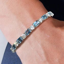 Classic Emerald & Round Cut Aquamarine Sapphire Tennis Bracelet