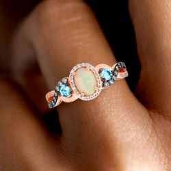 Two Tone Oval Cut Opal Engagement Ring For Women 