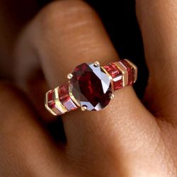 Golden Oval Cut Garnet Sapphire Engagement Ring