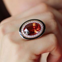 Golden Black Halo Oval Cut Garnet Sapphire Engagement Ring