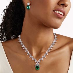 Pear & Oval Cut Emerald Sapphire Necklace & Drop Earrings Sets