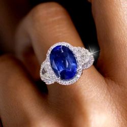 Halo Oval & Moon Cut Blue Sapphire Engagement Ring