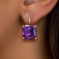 Elegant Golden Asscher Cut Amethyst Sapphire Drop Earrings For Women Next Jewelry