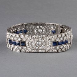 Art Deco Round Cut Blue & White sapphire Bracelet