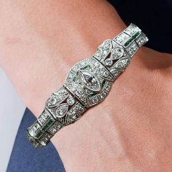 Antique Art Deco Marquise Cut White Sapphire Filigree Bracelet
