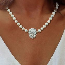 Round & Marquise Cut Pearl & White Sapphire Pendant Necklace For Women Next Jewelry