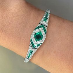 Art Deco Halo Asscher Cut Emerald Sapphire Bracelet For Women Next Jewelry