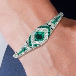 Art Deco Halo Asscher Cut Emerald Sapphire Bracelet