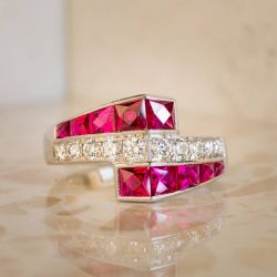 Channel Set Radiant Cut Ruby Sapphire Wedding Band