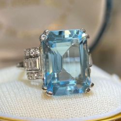 Art Deco Emerald Cut Aquamarine Sapphire Engagement Ring For Women Next Jewelry