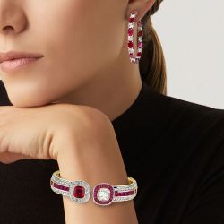 Classic Cushion Cut Ruby & White Sapphire Bracelet & Earrings Sets