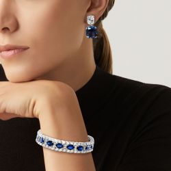 Gorgeous Oval & Cushion Cut Royal Blue Sapphire Bracelet & Earrings Sets